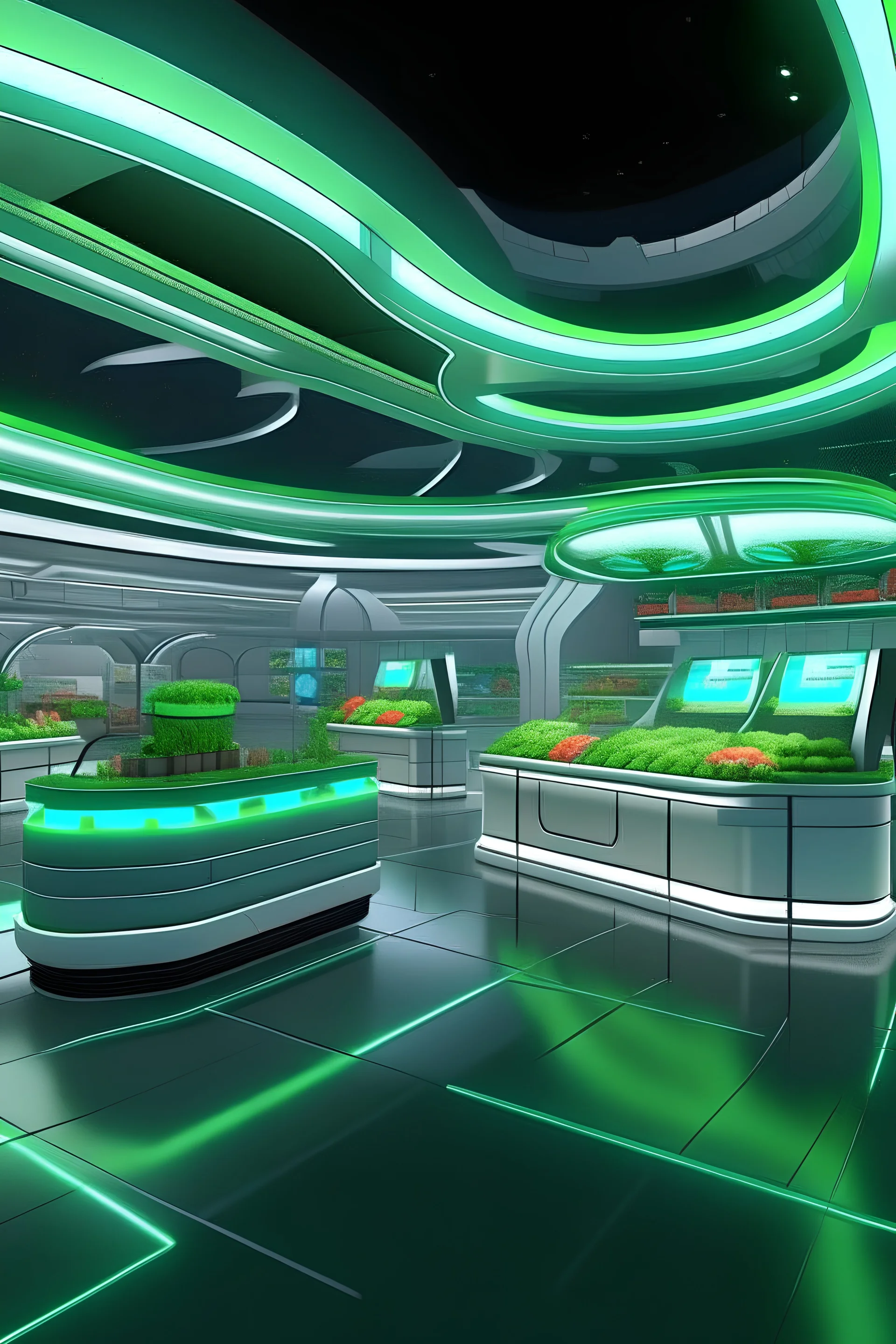 farm shop futuristic service station interior