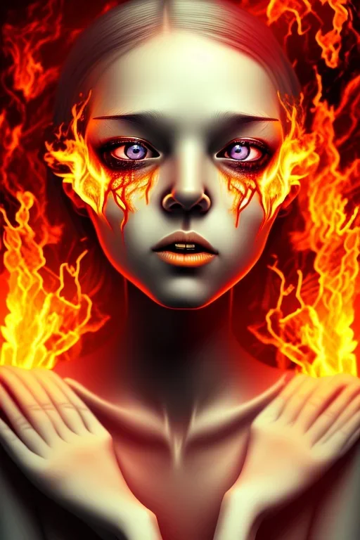 Crying girl, on fire