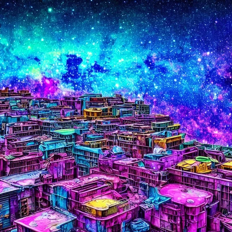 colorful galaxy abandoned city