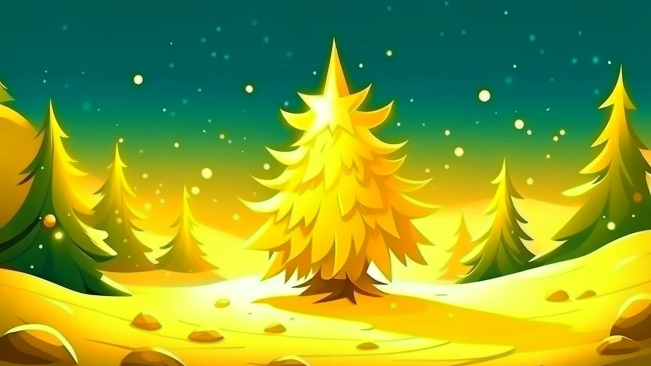 fantasy cartoon style illustration: a golden star for the Christmas tree in the snow