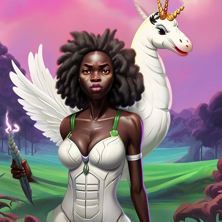 Stickee of worm afrowoman wirh unicorn