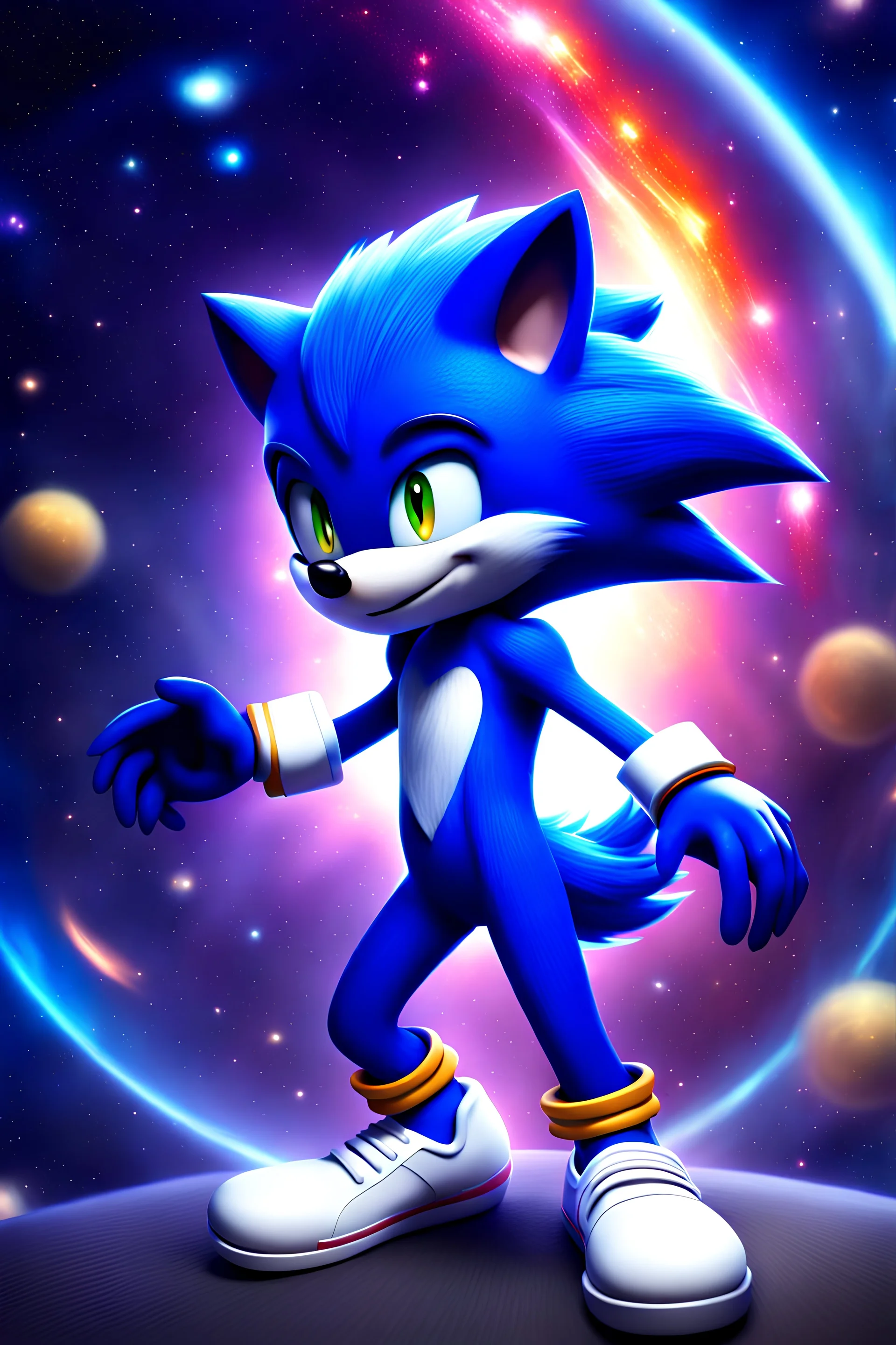 sonic_the_hedgehog, anthro+mobian+humanoid, metaverse+galaxy+space_background.[8K resolution, high quality, ultra graphics, and detailed with lines]