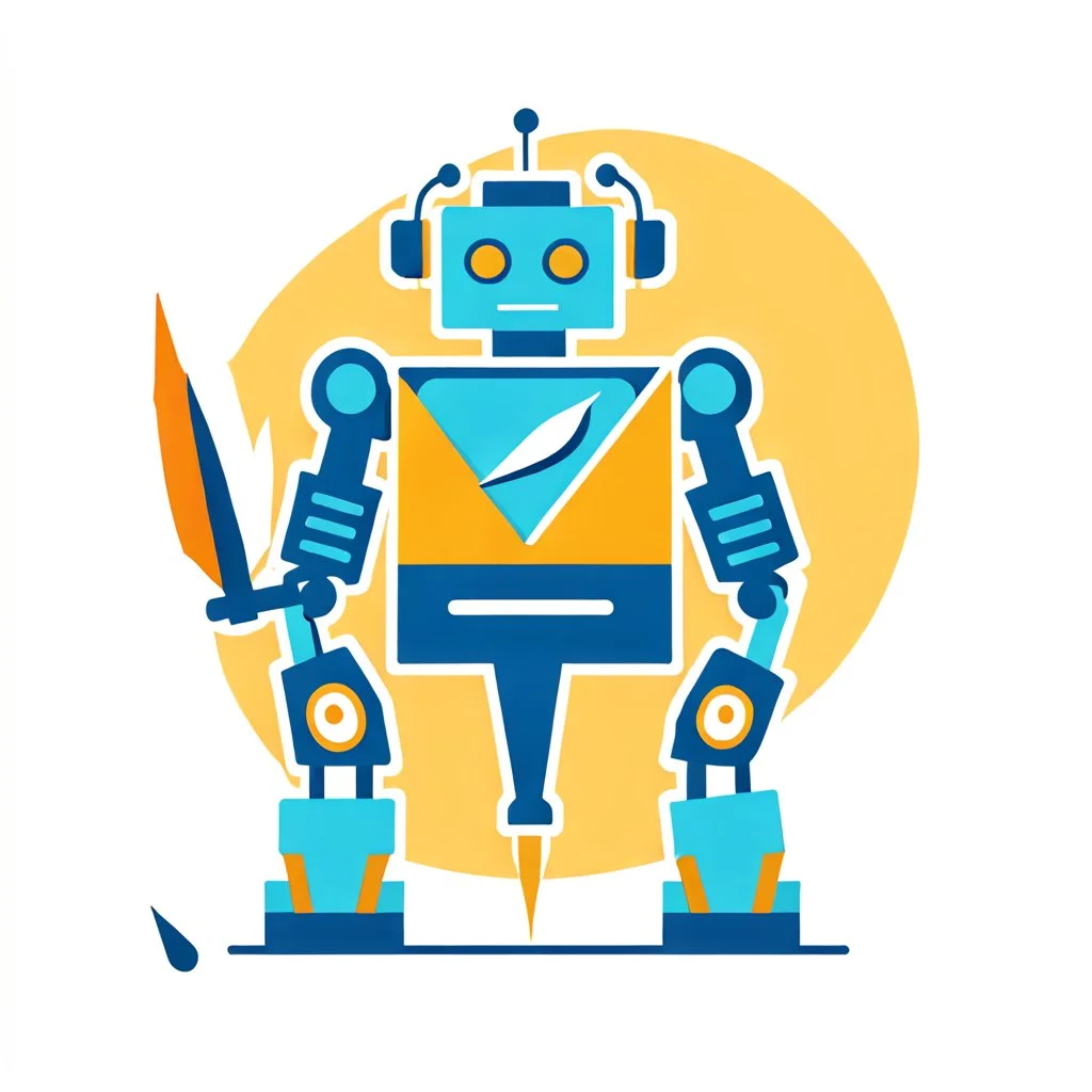 flat vector logo of a robot holding a quill, minimal graphic, by Sagi Haviv