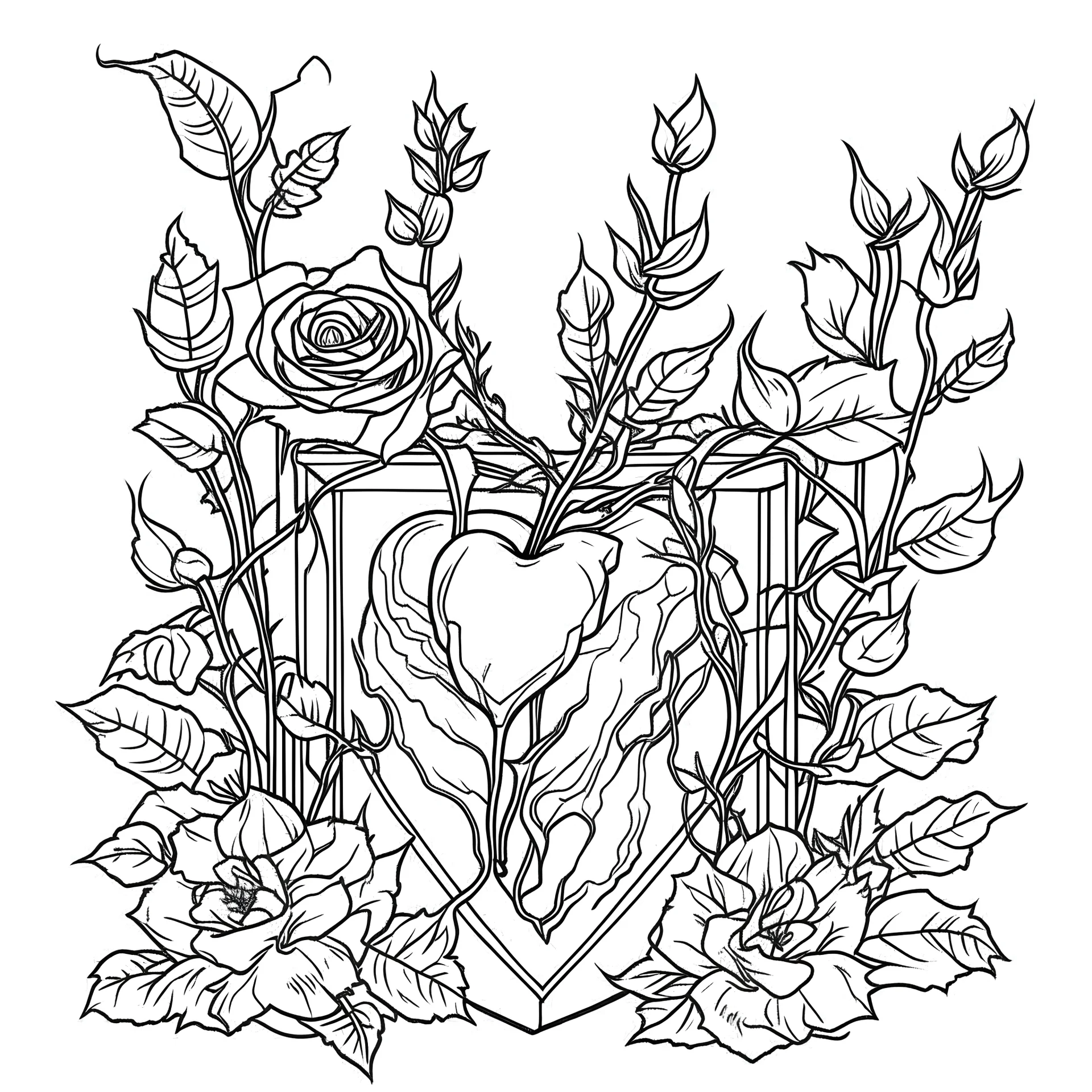 outline art for square Human Heart Candles Ikebana coloring page for kids, classic manga style, anime style, realistic modern cartoon style, white background, sketch style, only use outline, clean line art, no shadows, clear and well outlined