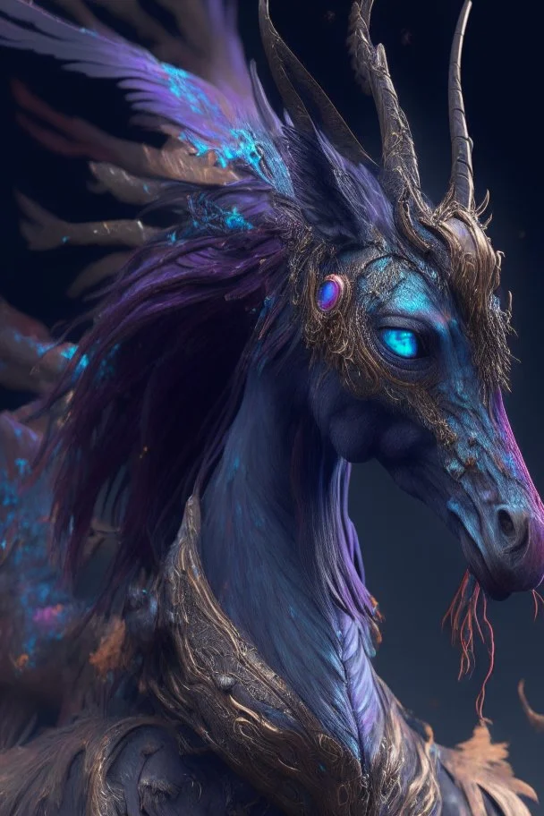 Horse Bird dragon goat alien,FHD, detailed matte painting, deep color, fantastical, intricate detail, splash screen, complementary colors, fantasy concept art, 32k resolution trending on Artstation Unreal Engine 5