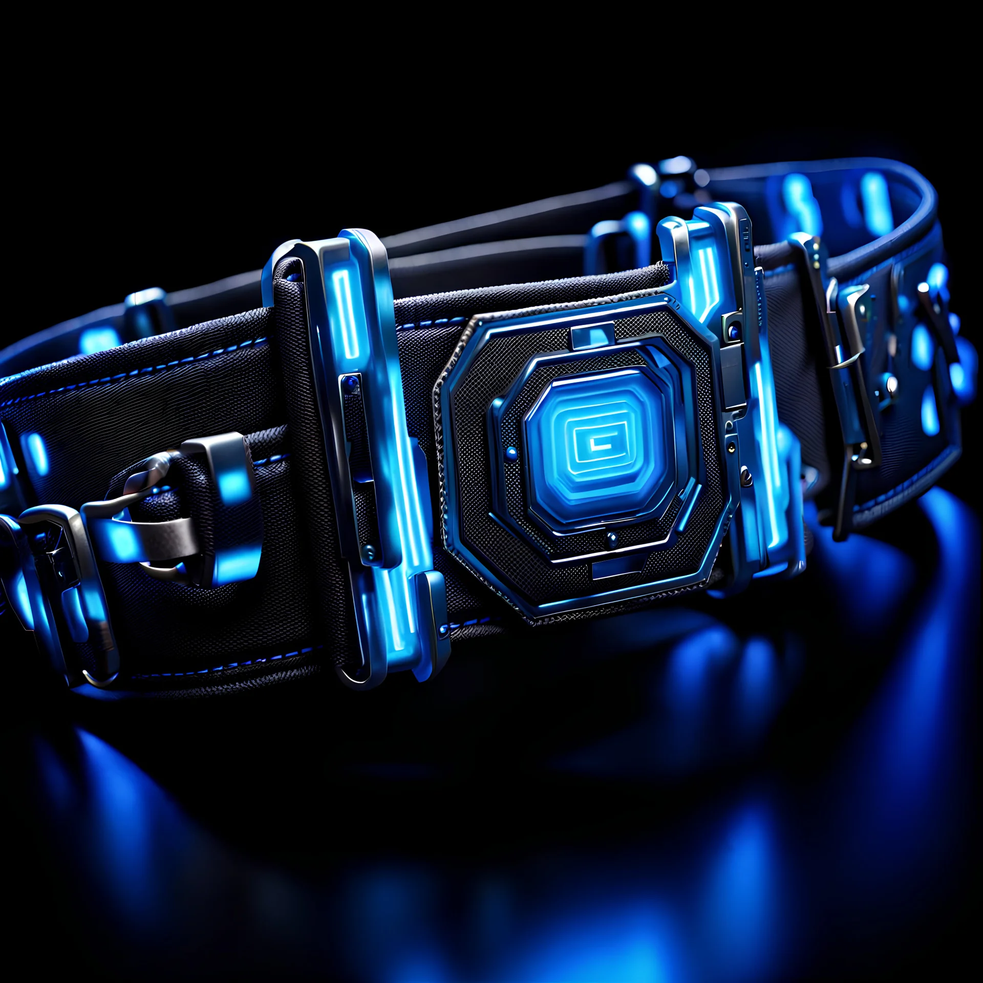 one cyberpunk belt, blue lighting, black background