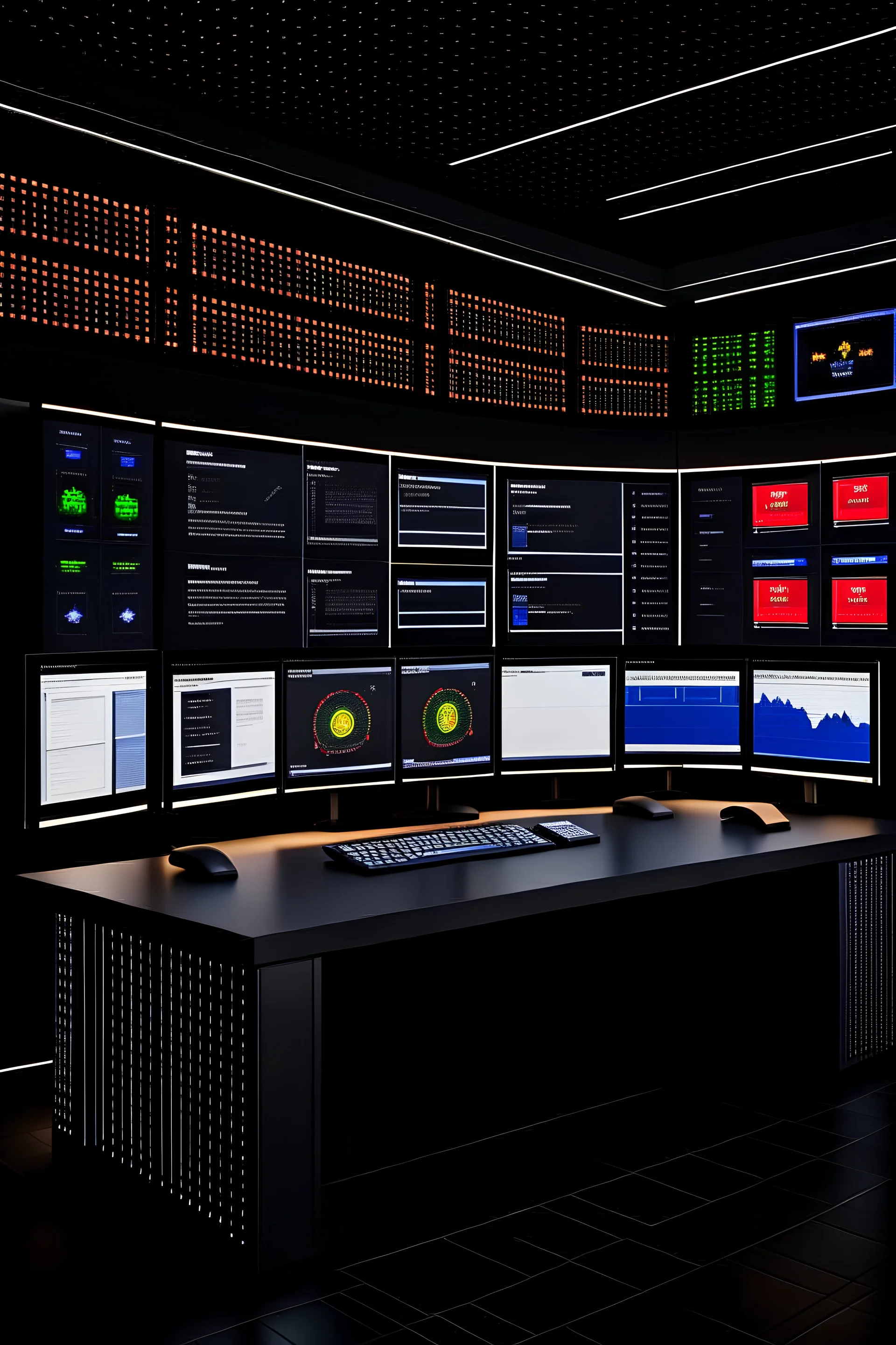 Create a professional website hero design for a command and control center with multiple screens displaying digital twins, maps, CCTV, and field operations.