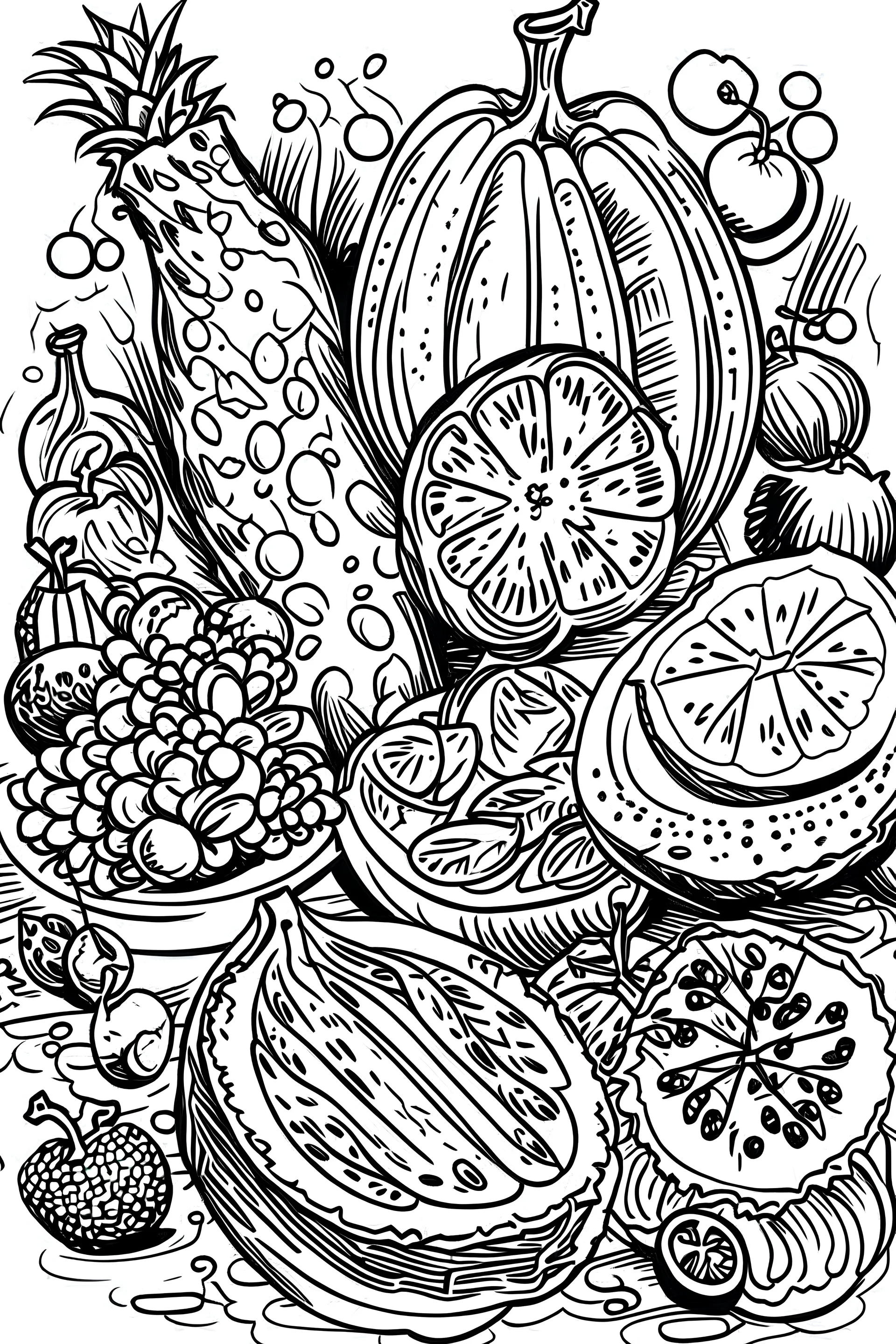 food sketch and fruit kids coloring page