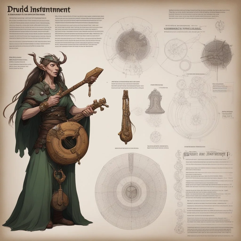 [new wave of british heavy metal] ConceptSheet: AD&D druid and her instrument with statistics