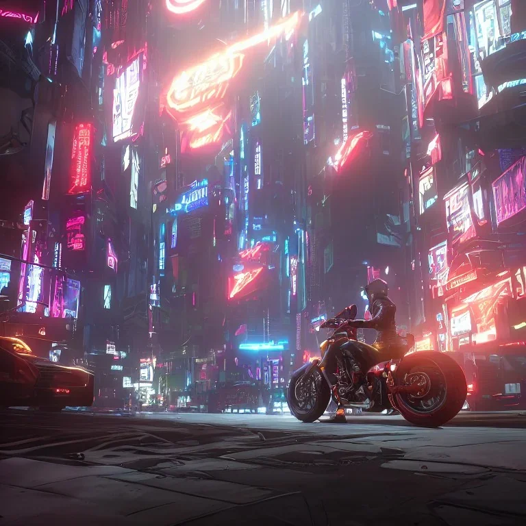 akira motorcycle, cyberpunk, cyberpunk city, anti alising, ray tracing, image with movement, perspective scenary, neon ilumination, epic, cinematic light, lens 100 mm, 16:9, high resolution, 8k