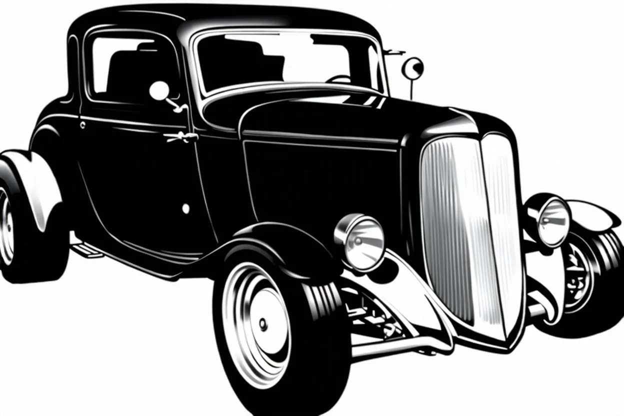 black 1932 ford, black line drawing on white