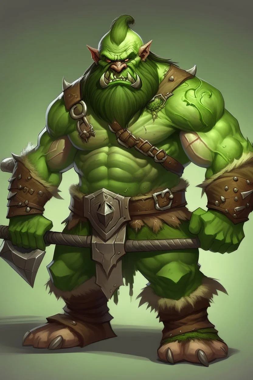 A green halforc barbarian