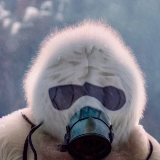 subject = (Yeti in a mask) background = (wildfires, mountains, fires, smoke, disaster)