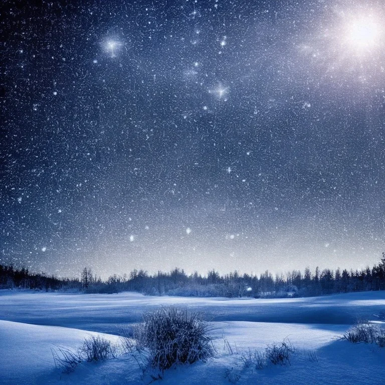 winter landscape, crystal, stars, dreamlike