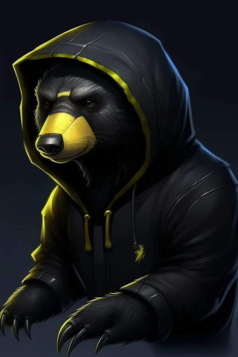 cyber punk honey badger wearing a black hoodie