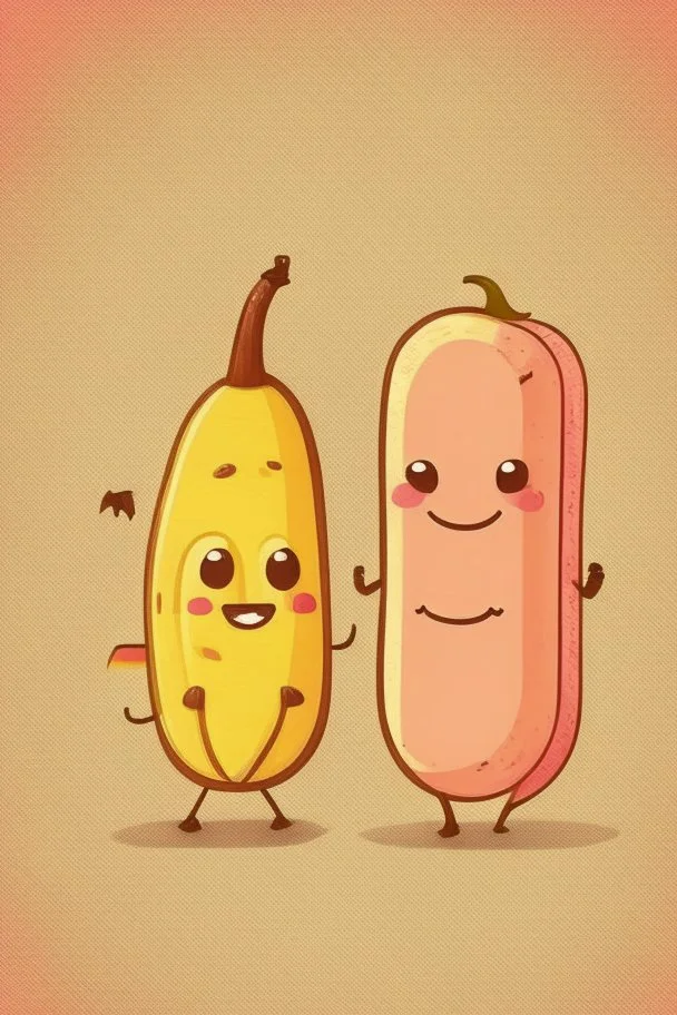 Cute cartoon like bacon and banana characters