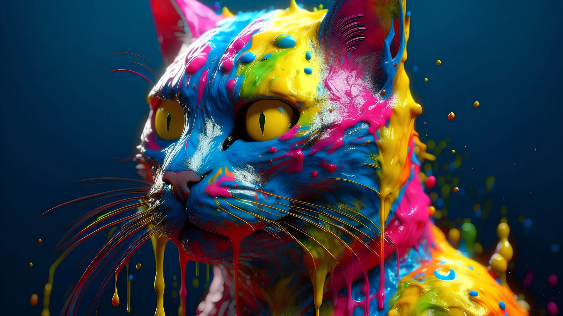 cat man, fine rendering, high detail, 8K, drips, splashes, bright colors