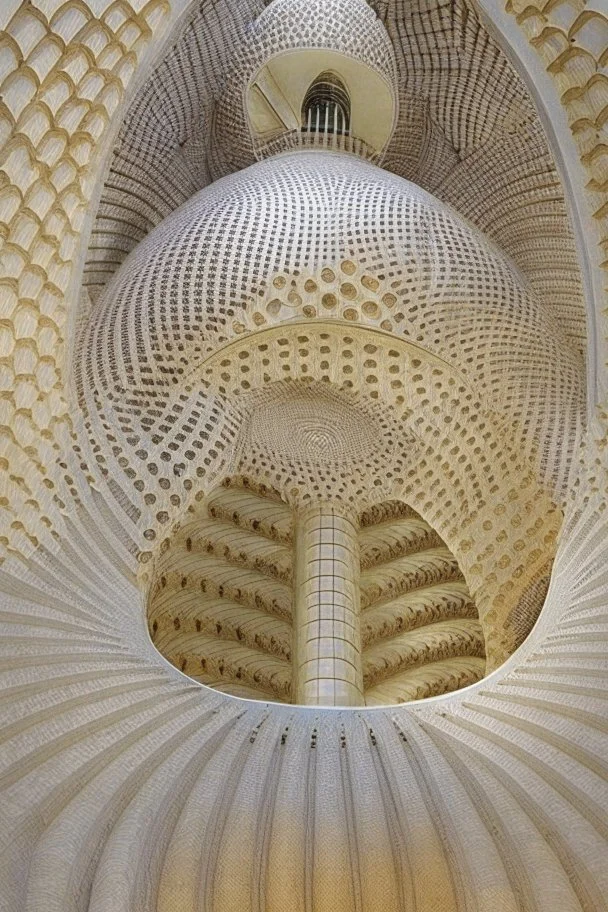 inside a mosque in a vertical Nautilus shell by artist "Dorian Haqmoun"