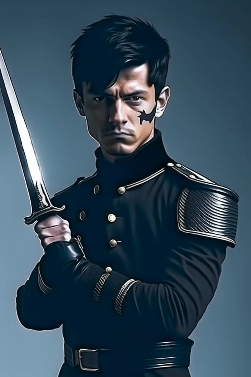 young european black hair adult royal guard swordsman