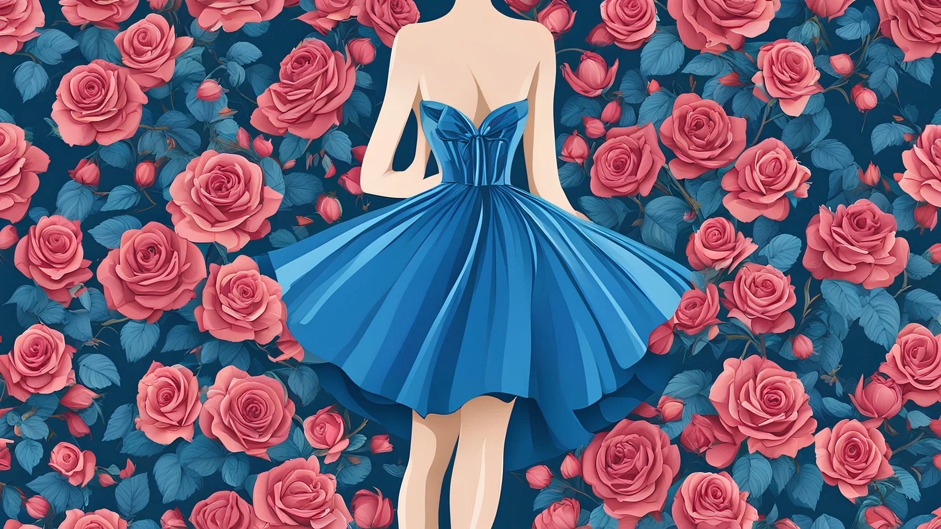 Fashion Body Figure Template , vector illustration,Wear a blue dress made of roses