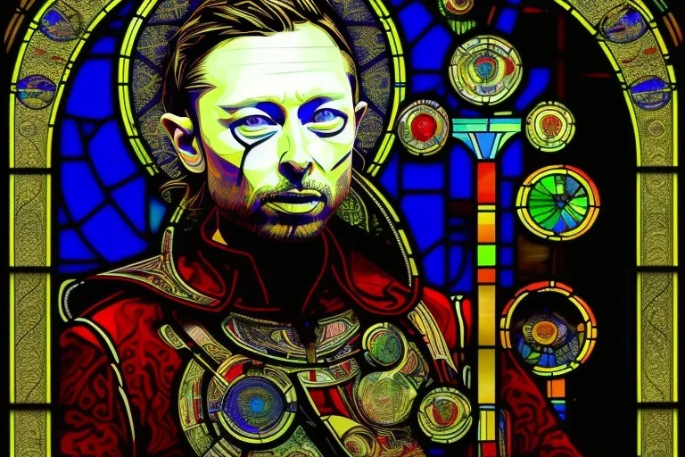 Thom Yorke stained glass, stained glass,paneks, gkass, lead, window, medieval