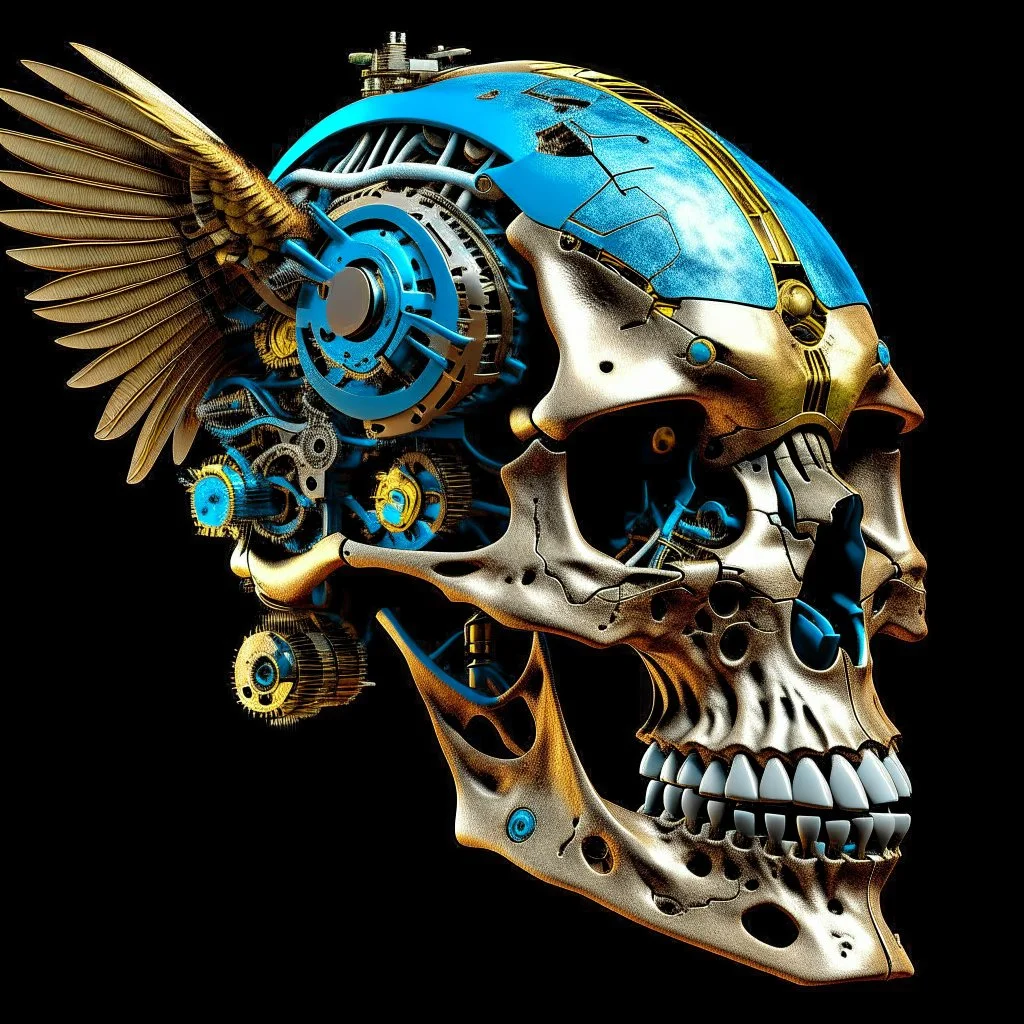 . Robot skull with bird on top of the head. Fractal