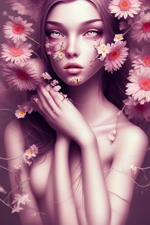 Girl covered by flowers