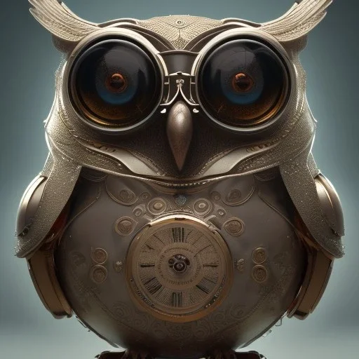 Steampunk Owl, elegant, tilt shift, extreme detail, Photorealism, macro lens 100mm, cinema4d, HDR, 8k, unreal engine 5