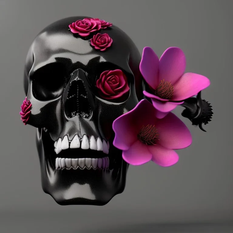 black skull with flowers