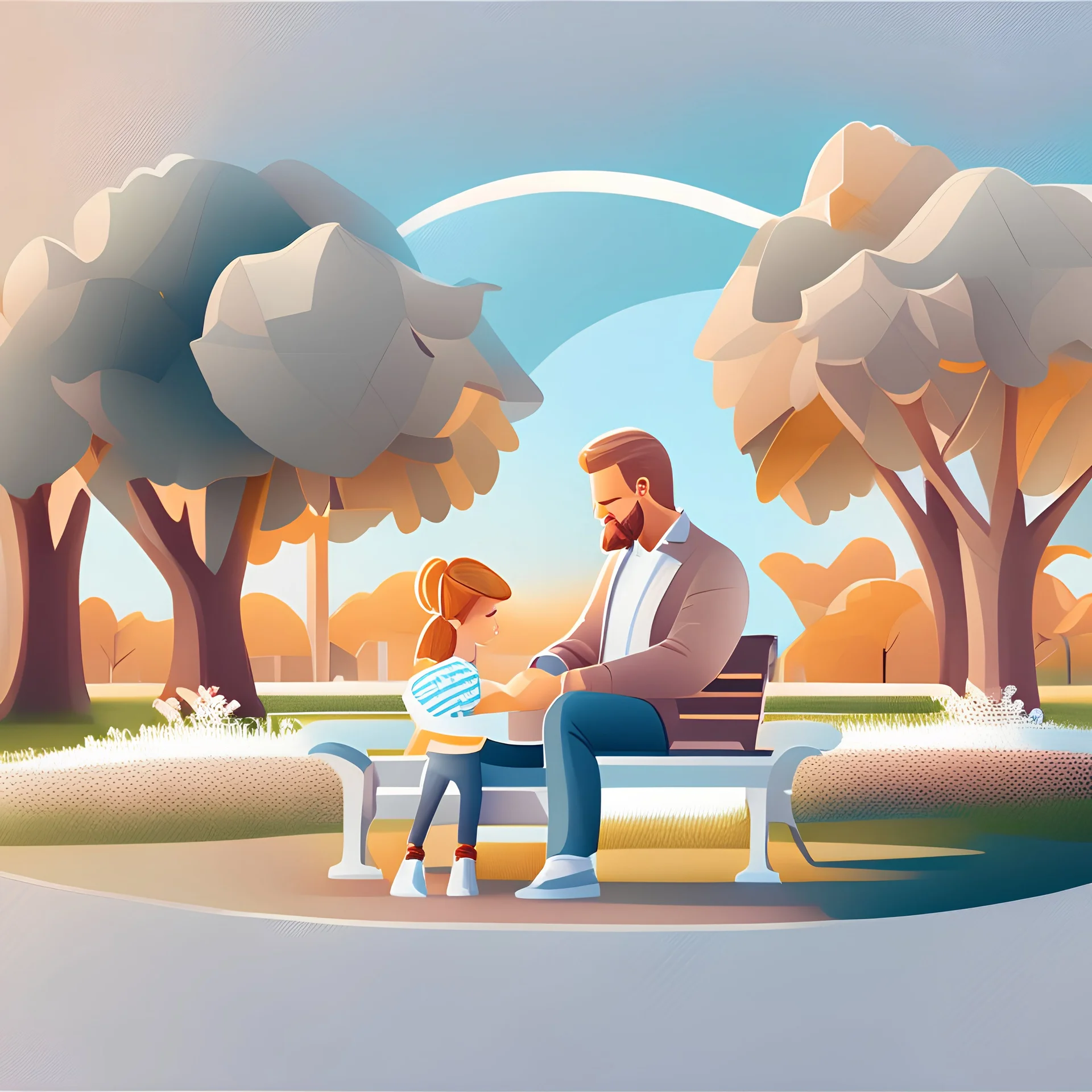 father's day clipart, park scene, isolated white background, cinematic lighting effect, charming, bokeh, digital painting, soft lighting, , 4K resolution, isometric style, photorealistic rendering, highly detailed clean, vector image, photorealistic masterpiece, professional photography, simple space backdrop, flat white background, isometric, vibrant vector