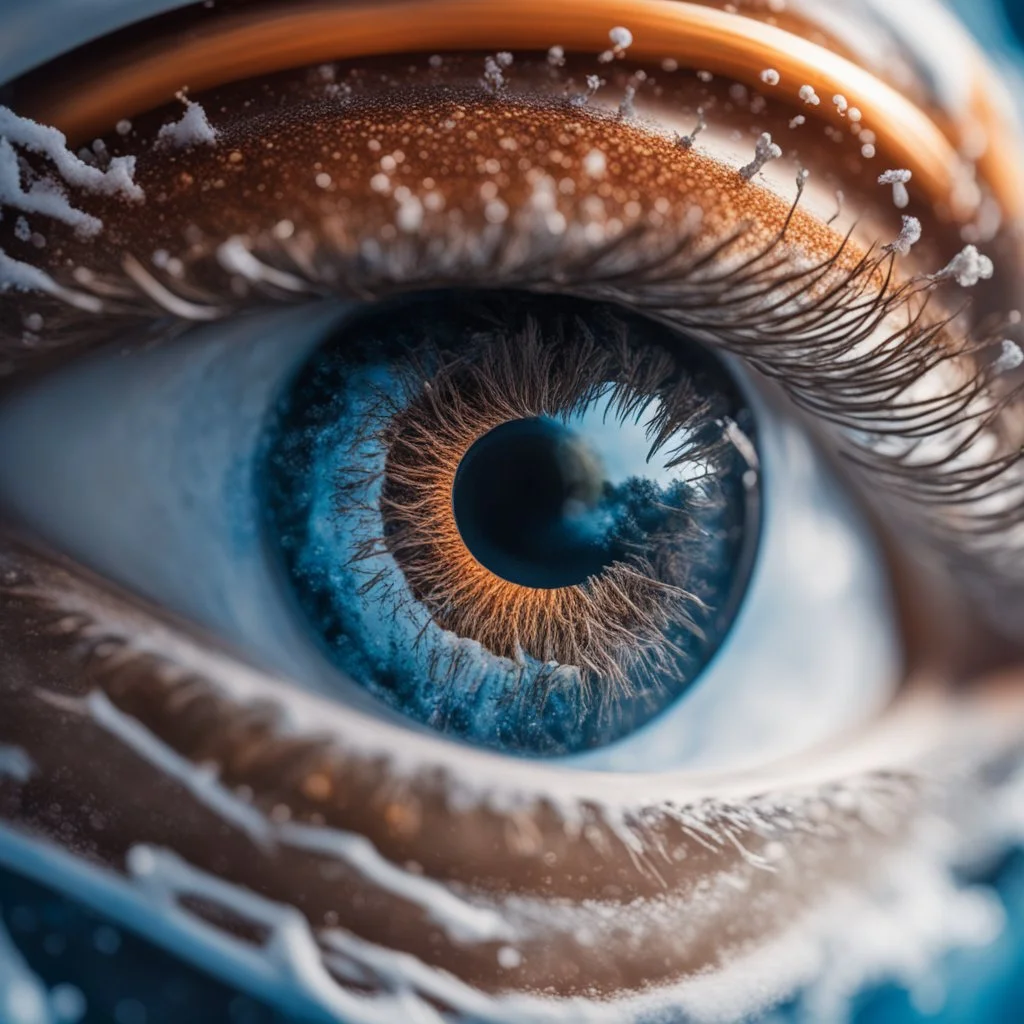 snowboarding in eye, intricate, 8k, macro photography