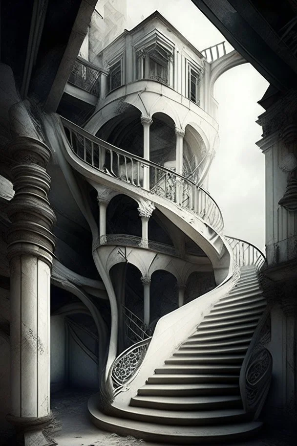 tavern dystopian rich stairs entrence building white