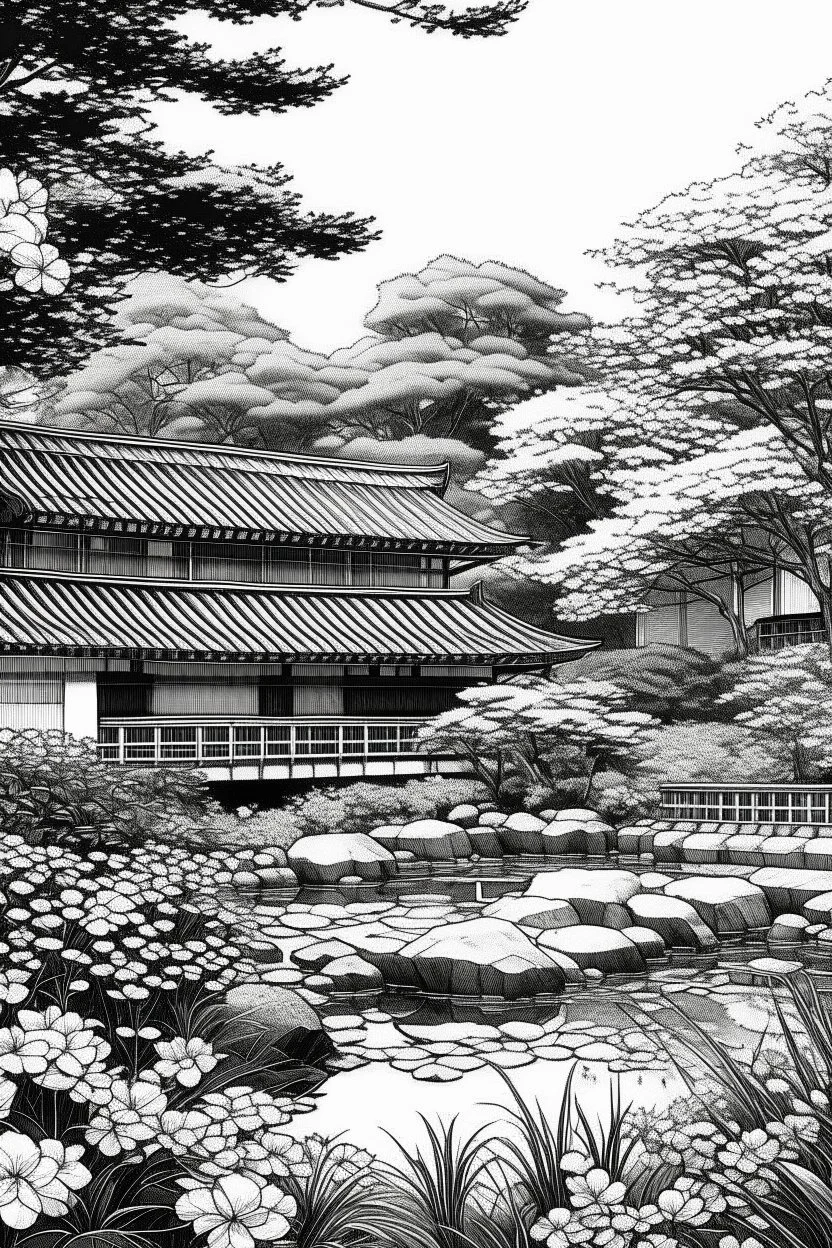 Tokyo garden in Spring abstract pencil black and white STYLE OF HIROKU OGAI