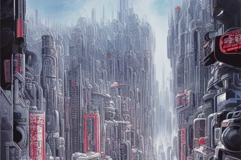 highly detailed futuristic city akira cityscape, katsuhiro otomo style painting