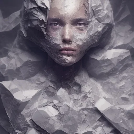 rendered in blender trash bag on his head and crumpled paper as a texture, collage paper and tape, slit - scan photography, high resolution, cinematic, unreal 6, breathtaking detailed