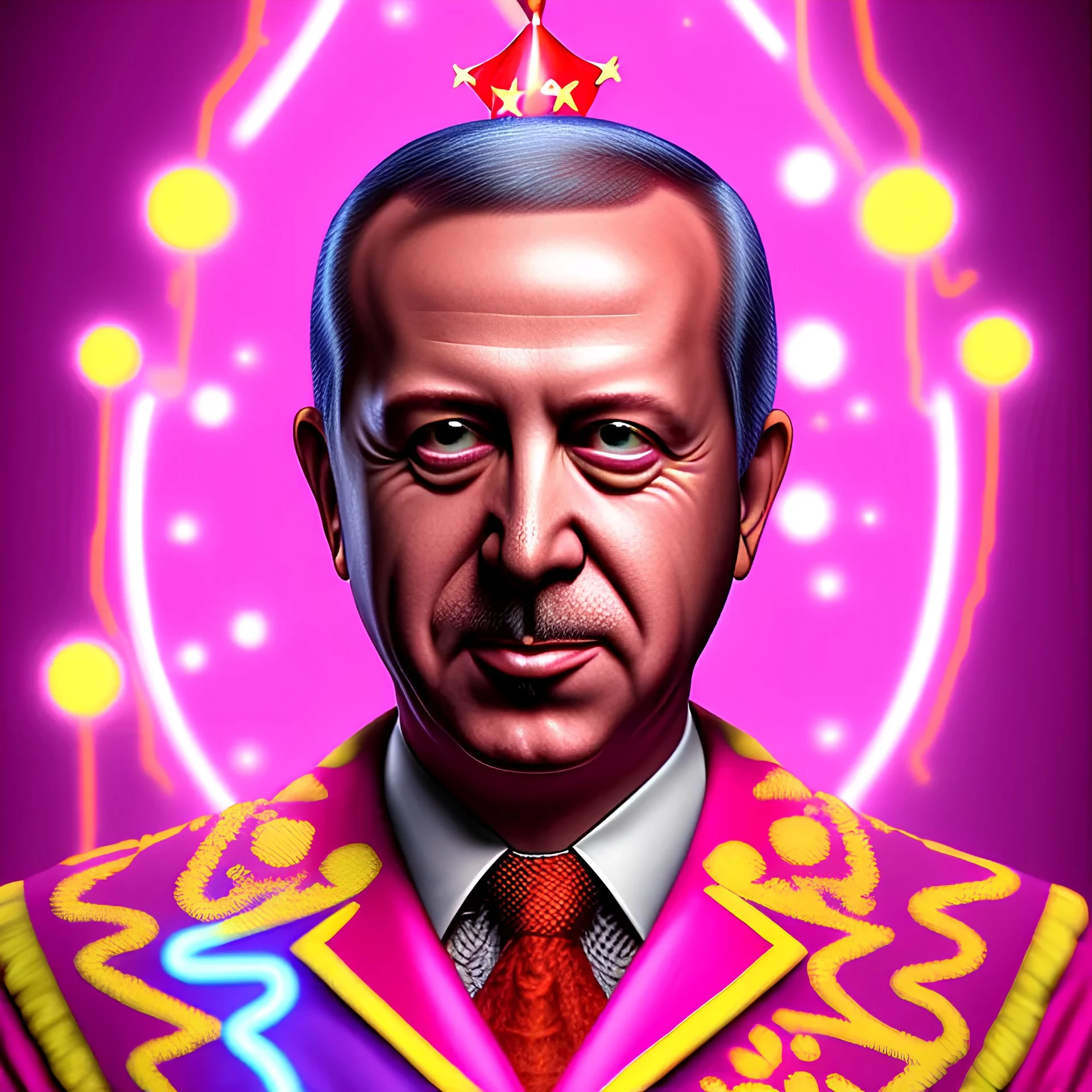 Neon Clown in pink bathrobe recep tayyip erdogan