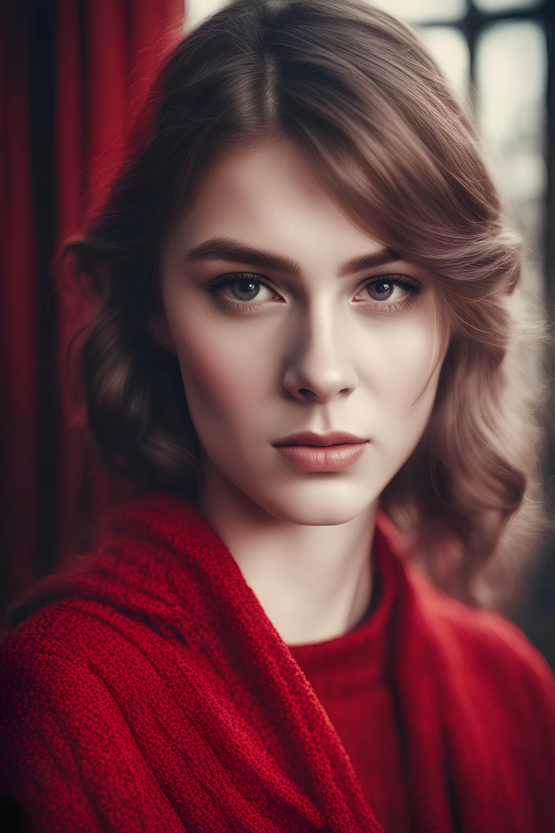 Engulfed By red, a portrait of a pretty french young woman, intricate detail, modern, 16k, digital art, artstation, cinematic lighting, vivid, professional 3d model analog film photo, a portrait of a pretty french young woman, faded film, desaturated, 35mm photo, grainy, vignette, vintage, Kodachrome, Lomography, stained, highly detailed, found footage, octane render, highly detailed, volumetric, dramatic lighting