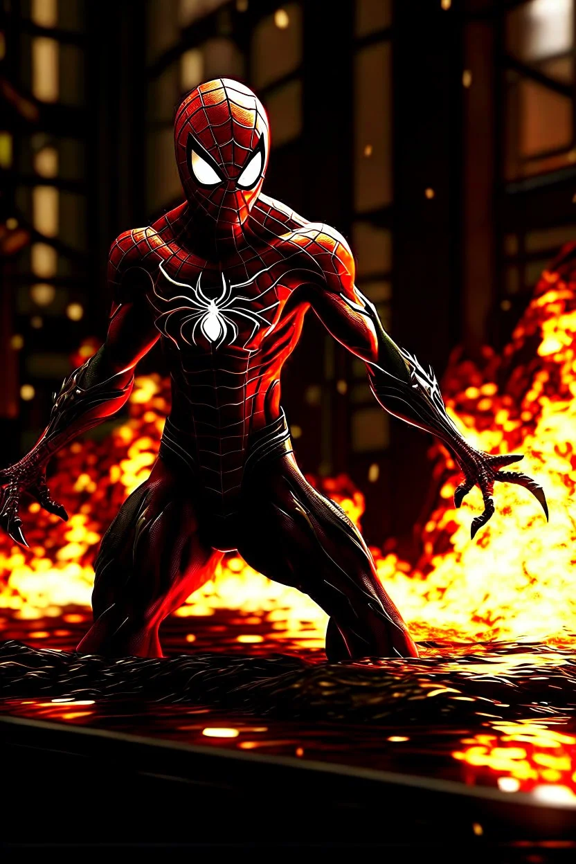 Spiderman from Marvel as a demonic hell spawn with fire on body fighting with Superman from Dc as a demonic hell spawn with fire on body, hell background, Full body display, max level ultra realistic, ray tracing reflections, legendary, energy, HD, photorealistic, HDR, epic composition, Unreal Engine, Cinematic, Color Grading, Ultra-Wide Angle, hyper-detailed, beautifully color-coded, insane details, hyper realistic, intricate details, beautifully color graded, Unreal Engine, Cinematic, Color Gr