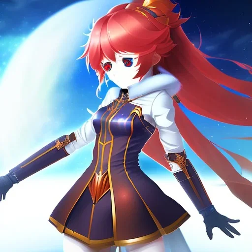 long red hair cute beatiful ritsuka fujimaru gudako in a battle suit with a soft face, anime manga high quality upscaled shiny Fate Grand Order Cosmos in The Lostbelt