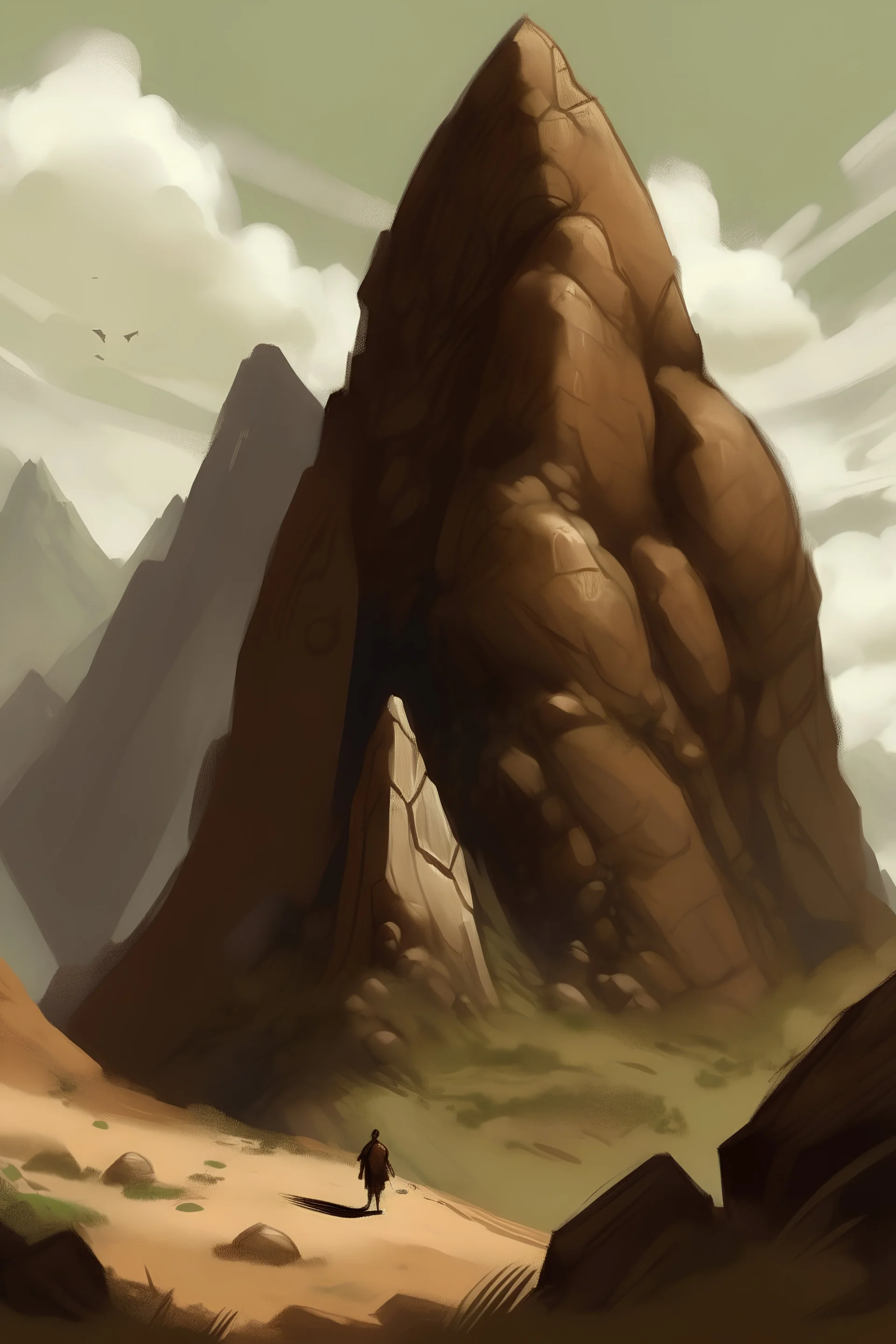 A brown giant mountain near a canyon designed in cave paintings