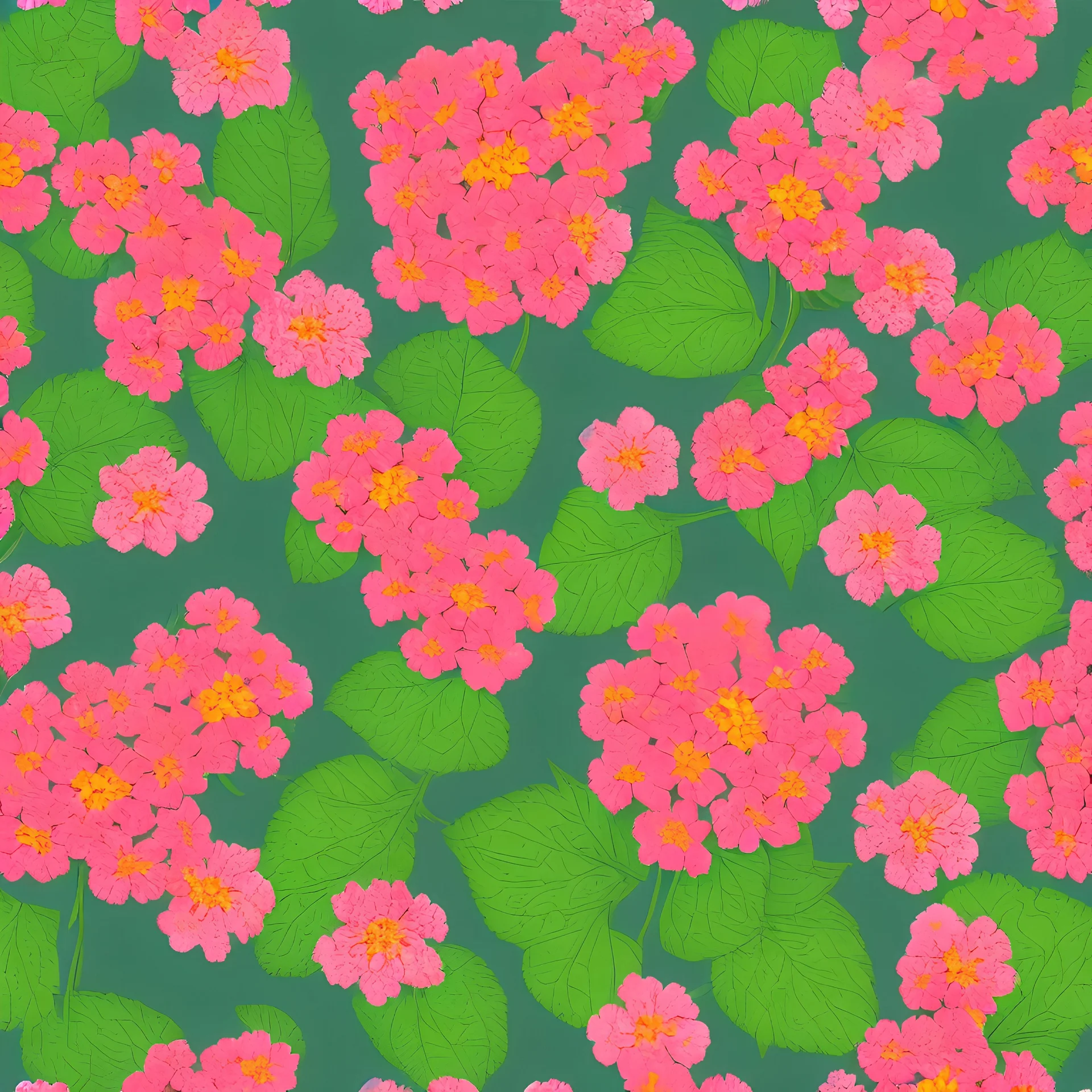 highly detailed painting of beautiful, intricate Lantana flowers, seamless pattern, American Realism