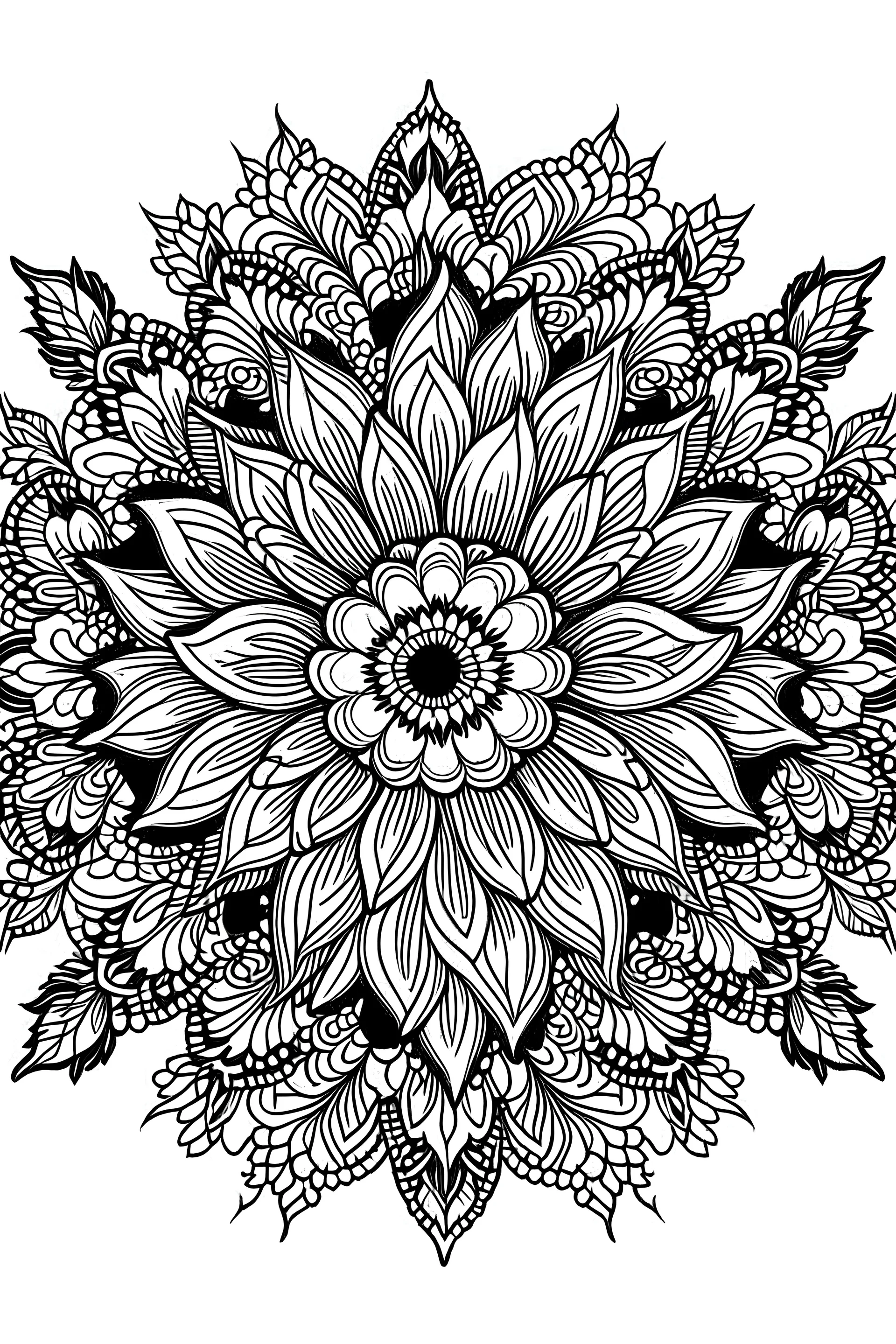 create a flower mandala art with white background black outlined for colouring pages