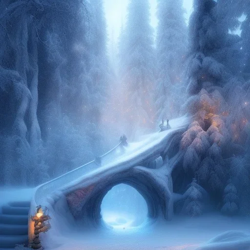 ethereal winter flowers, carved ice door at the end of ice steps, magical atmosphere, Renato muccillo, Andreas Rocha, Johanna Rupprecht, Beardsley, Unreal render, cinematic blue --aspect 9:16 --s 2500