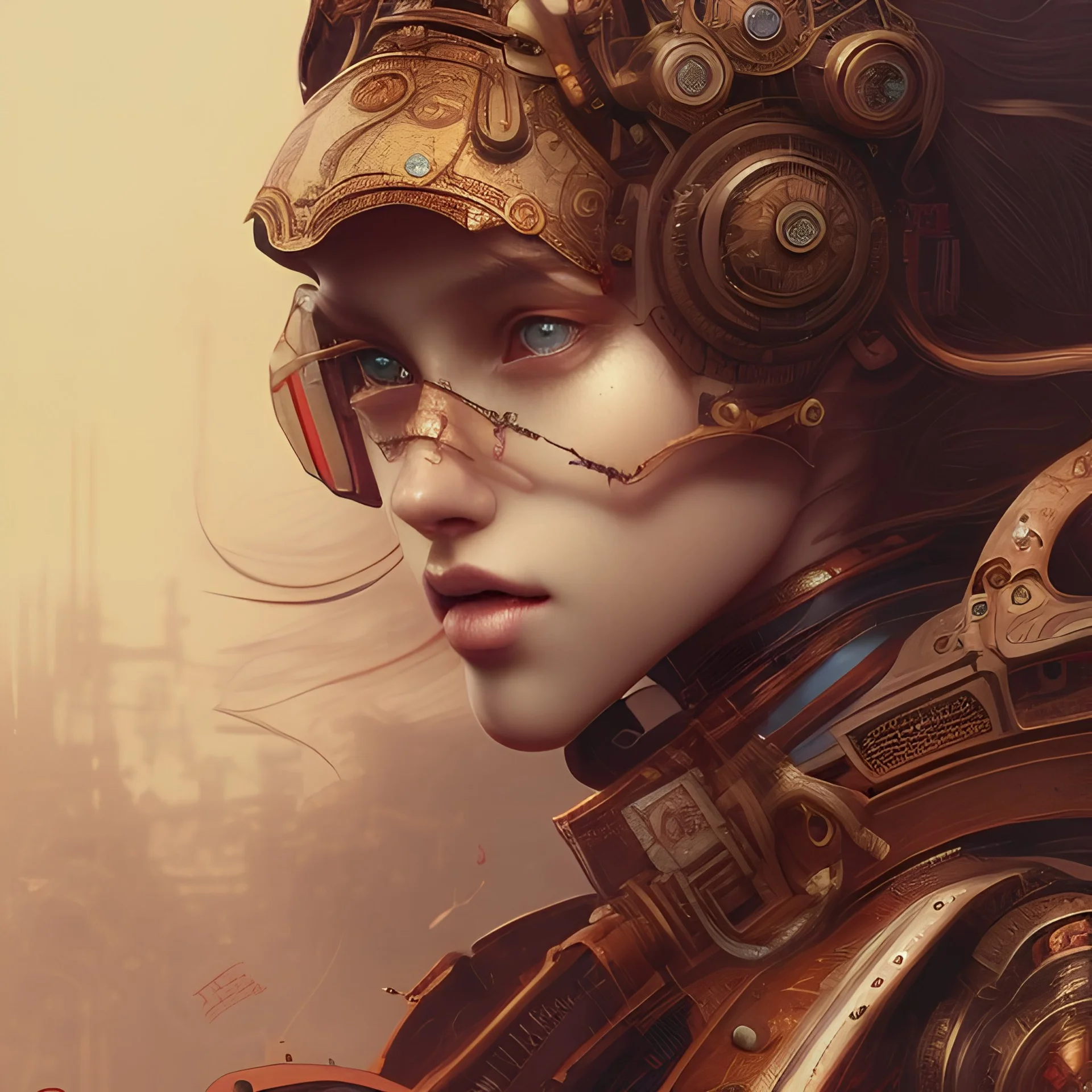 beautiful steampunk girl, hyper detailed, intricately detailed, illustration by <kilian eng> <Yoji Shinkawa>, darkred tones,