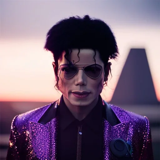 Michael Jackson,purple light effect, closed eyes, rtx, reflection, 8k, glow, winning photography, caustics