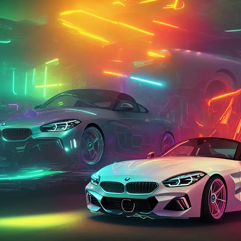 2022 BMW Z4 under bright neon lights