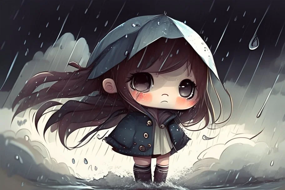 cute chibi girl in the storm