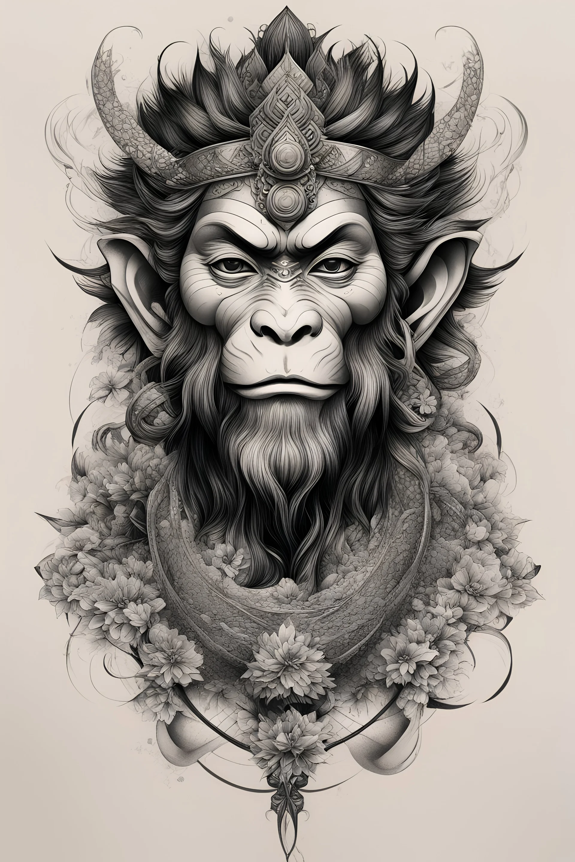 Lion king face tattoo style line art Royalty Free Vector