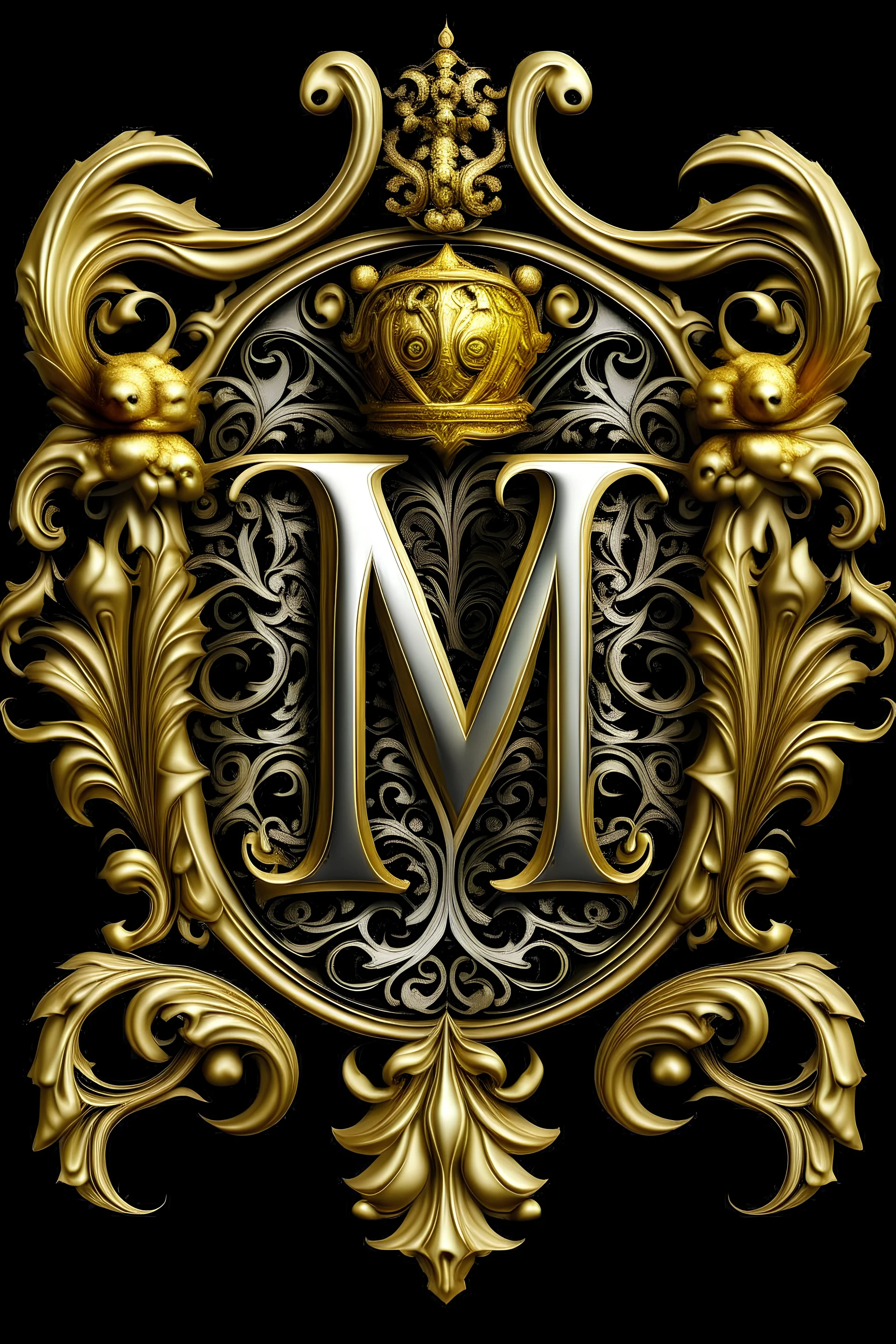 crest, majestic, luxury, wealthy, embroidery, letter "M" and "L", gold, silver