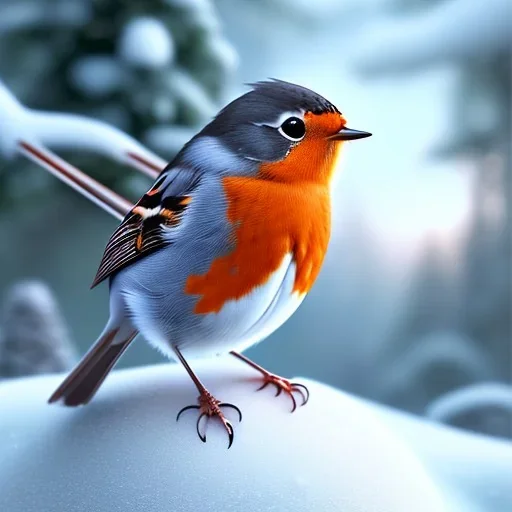 portrait of a cute robin bird wearing a winter coat, winter, 8k resolution, high-quality, fine-detail, intricate, digital art, detailed matte, volumetric lighting, illustration, disney style